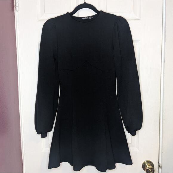 Boohoo Black Bust Detail Blouson Sleeve Skater Goth Witchy Dress UK 10 US 6 - Picture 4 of 12